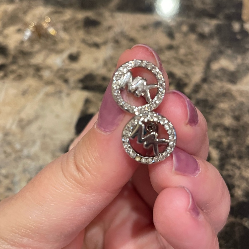 Michael Kors MK Logo Silver Stud Earrings - Picture 3 of 5